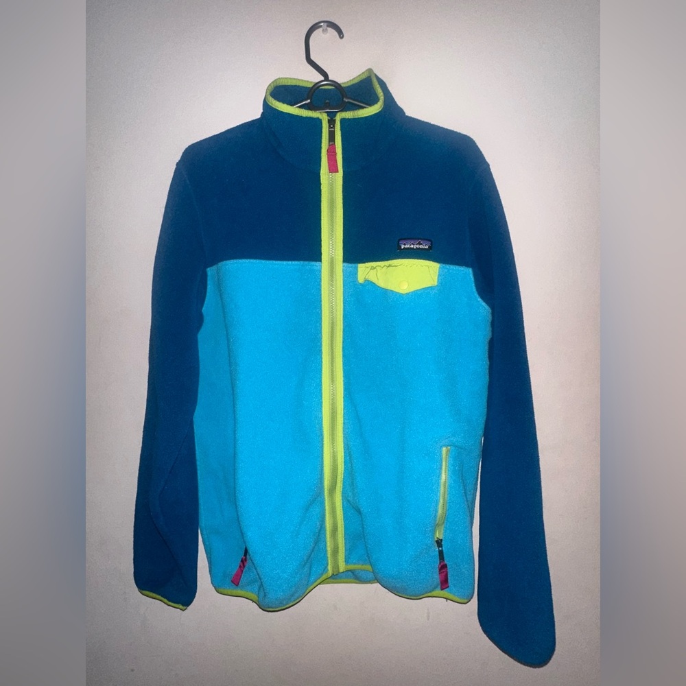 Patagonia Synchilla Snap Fleece Full Zip Two Tone Blue Green Jacket Size Large